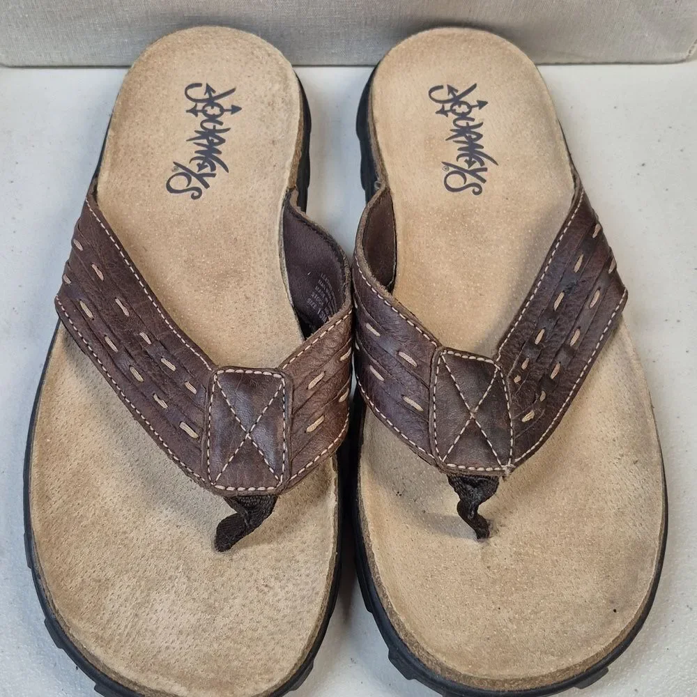 Journeys Men's 13 Tan and Brown Leather Flip-Flops - NWOT